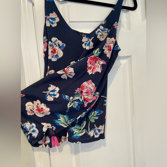 NWT Joules Size 4 Navy Blue Pink Floral V Neck Tank Top Flowy Lined Split Hem - Picture 4 of 11
